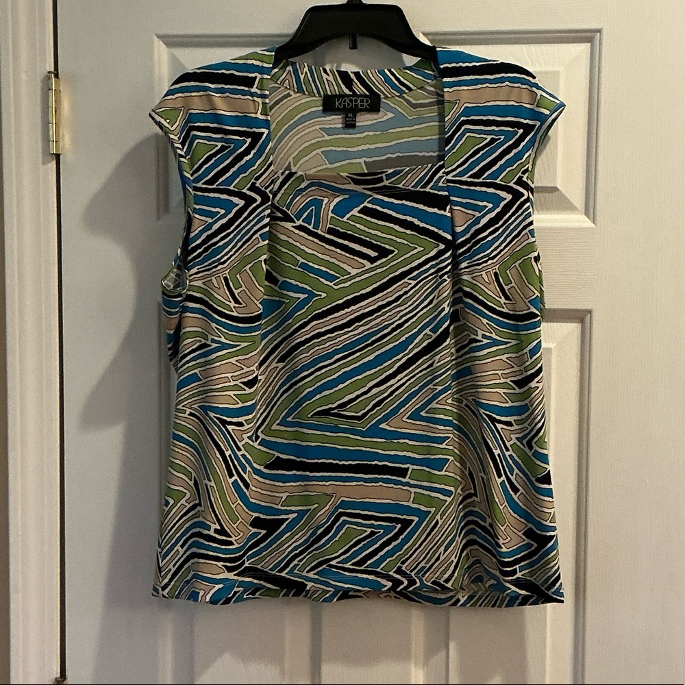 Kasper Blue, Green & Cream Abstract Sleeveless Camisole